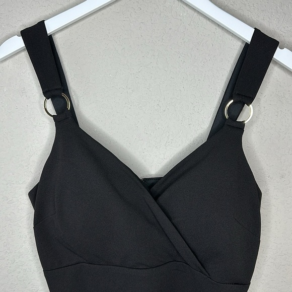 Guess Gathered Waist Surplice Neckline Stretch Little Black Dress Size 10 - Picture 2 of 16